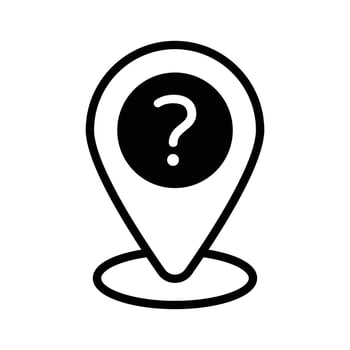 Location pin with a question mark represents a icon of unidentified location vector