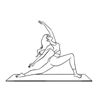 Line pose warrior in yoga beautiful girl coloring vector