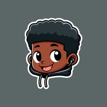 Head portrait of young boy African American hip hop style. eps 10 vector