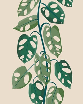 Monstera plant branch illustration. Vertical background. Flat cartoon icon illustration of house plant isolated. vector