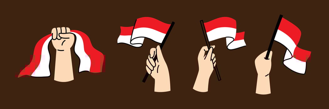 This vibrant illustration features hands holding Indonesian flags, perfect for celebrating national events or Independence Day with patriotic spirit. vector