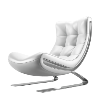 white leather chair with chrome legs on a transparent background png