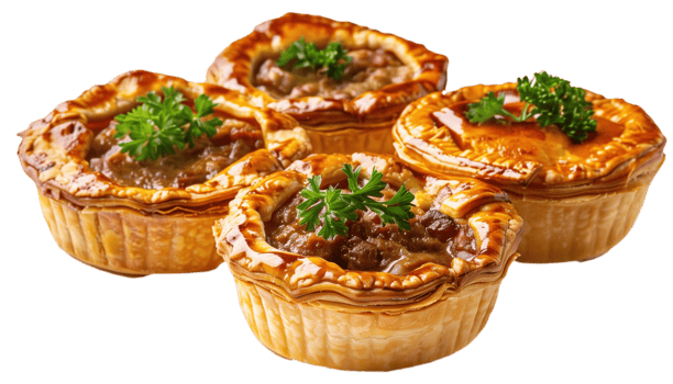 A Group of Hearty Traditional Beef Pot Pie Perfect for Autumn Season Isolated on Transparent Background png