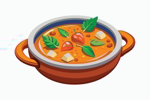A bowl of soup with vegetables and cheese vector