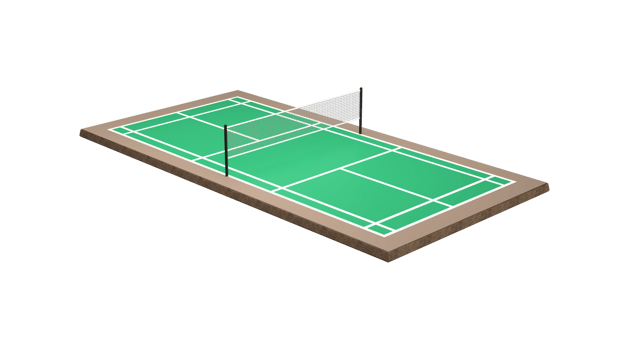 3D Badminton Court With A Net, Green Floor And White Lines Marking The Boundaries 3D Illustration png