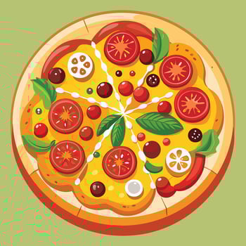 A pizza with tomatoes, peppers, and basil vector