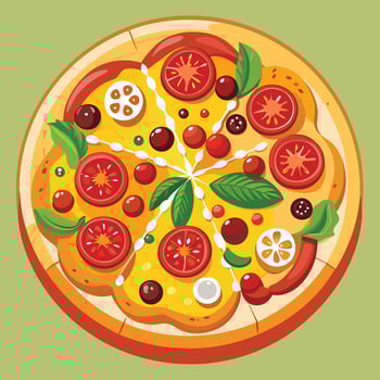 A pizza with tomatoes, basil and other ingredients vector