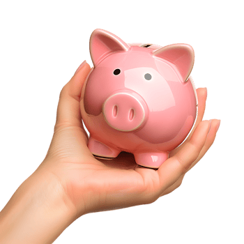 A female hand holding a PINK piggy bank isolated against a TRANSPARENT background png
