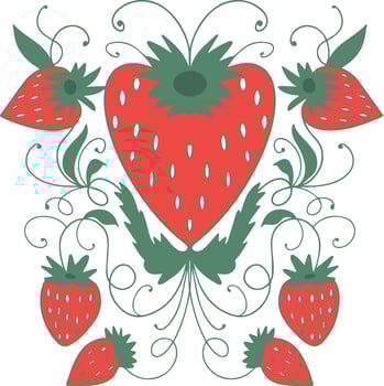 Strawberry leaves flowers doodle hand drawn graphics vector