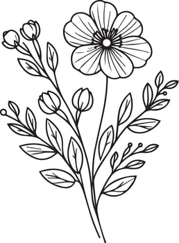 Doodle flower bouquet of line art, lovely design Easy sketch art of Spring flower, line art bouquets of floral hand drawn illustration, doodle zentangle, tattooing drawing coloring page vector