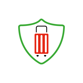 Security shield on attache case denoting of luggage security, luggage insurance icon png