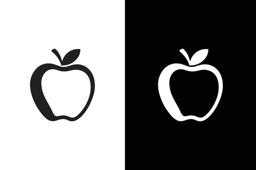 Apple Icon silhouette illustration. Apple Icon on Flat black white Color background. vector
