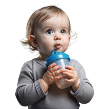 A baby is holding a cup and drinking from it png