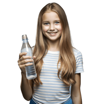 A young girl is holding a bottle of water and smiling png