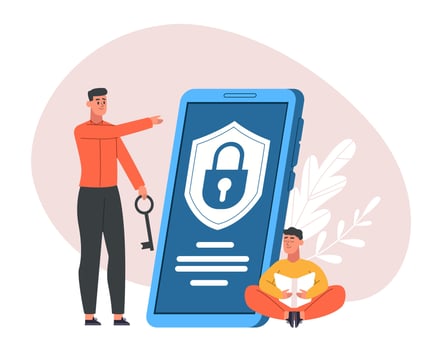 Parent software control, kids gadgets and social media prohibition. Blocked or limited access to content vector