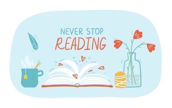 Reading open books hand drawn lettering concept vector