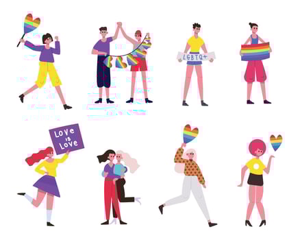 Pride parade. Lgbtq community movement. Love parade illustration set vector
