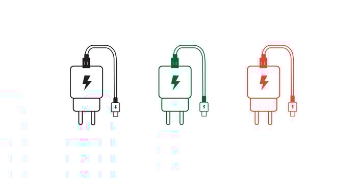 Mobile phone charger. Round icon with three color vector