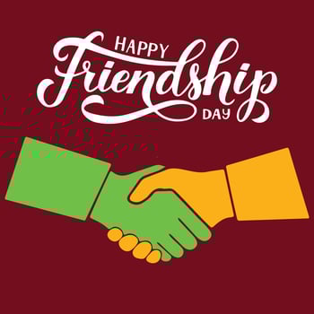 Happy Friendship Day Typography with friends hand shaike . vector