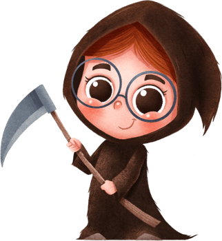 Cute cartoon children. Happy Halloween. Angel of Death costume. png