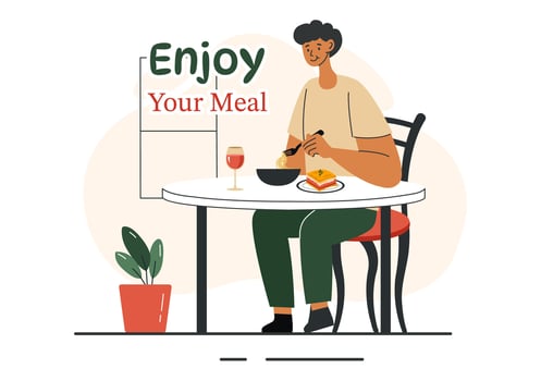 Enjoy Your Meal Illustration of a Variety of Delicious Food in Home or Restaurant Settings in Flat Style Cartoon Background Design vector