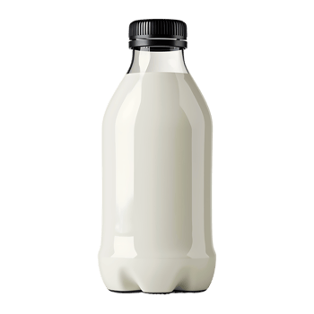 A milk bottle with a black cap on top isolated on a transparent background png