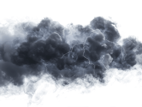 A picture of black storm clouds with intense lightning and smoke available in high resolution png