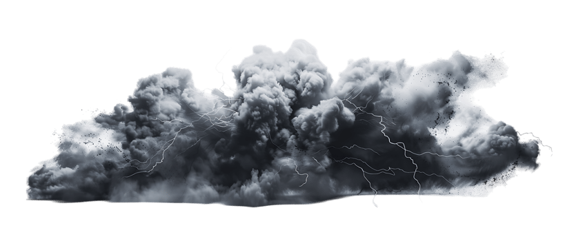 A picture of black storm clouds with intense lightning and smoke available in high resolution png