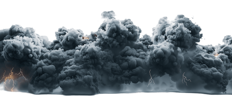 A picture of black storm clouds with intense lightning and smoke available in high resolution png