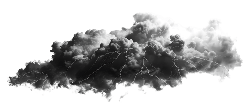 A picture of black storm clouds with intense lightning and smoke available in high resolution png