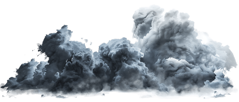 A picture of black storm clouds with intense lightning and smoke available in high resolution png
