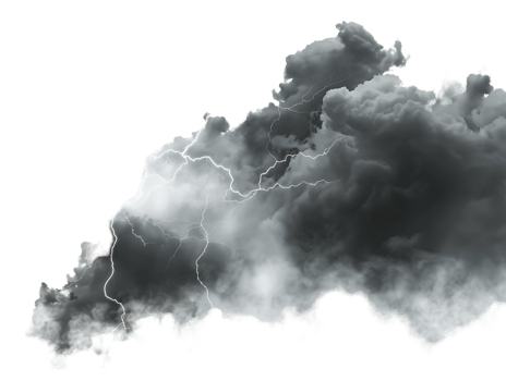 A picture of black storm clouds with intense lightning and smoke available in high resolution png