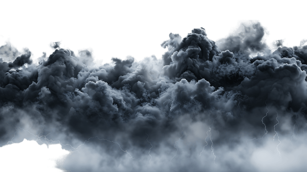 A picture of black storm clouds with intense lightning and smoke available in high resolution png