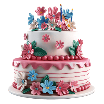 An adorable fondant birthday cake beautifully decorated png