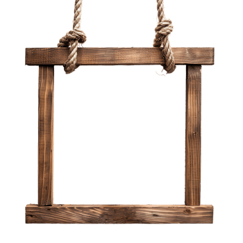 A wooden frame hanging alone against a transparent backdrop png