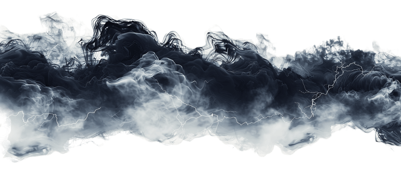 A picture of black storm clouds with intense lightning and smoke available in high resolution png