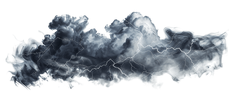A picture of black storm clouds with intense lightning and smoke available in high resolution png