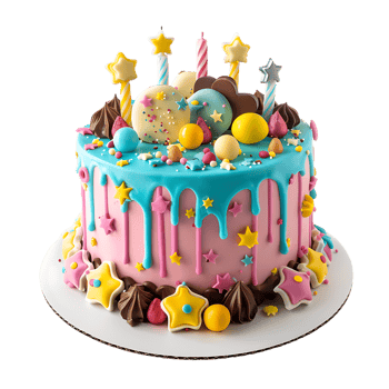 An adorable fondant birthday cake beautifully decorated png