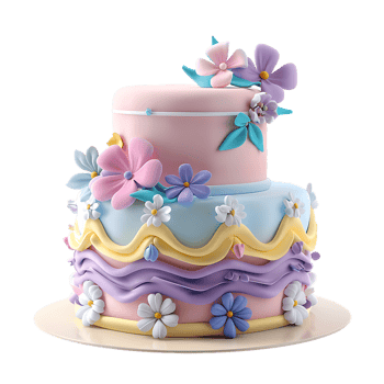 An adorable fondant birthday cake beautifully decorated png