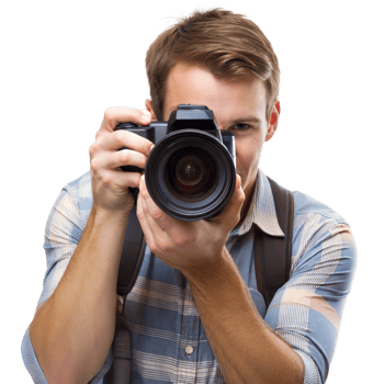 Photographer holding camera, capturing the moment, representing photography and visual arts png