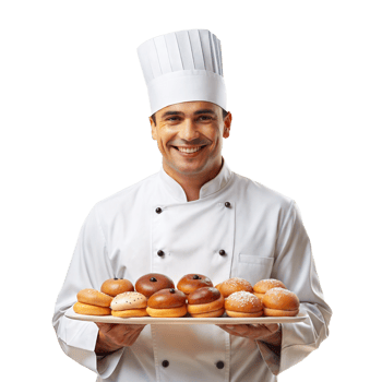 Pastry chef presenting freshly baked pastries png