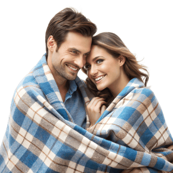 Couple wrapped in a blanket, sharing a warm moment png