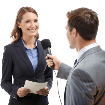Reporter interviewing a businesswoman png