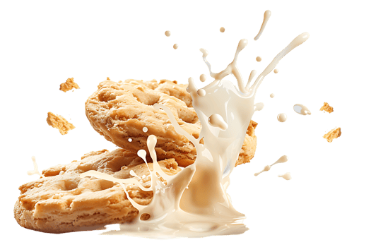 An image showing a biscuit with a milk splash isolated available in high resolution png