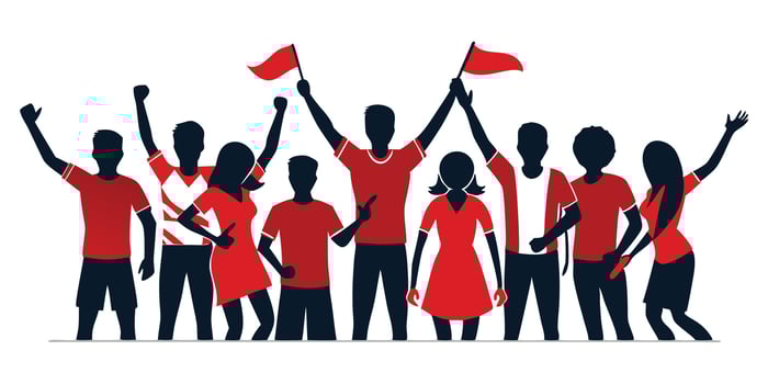 People with red flags and flags vector