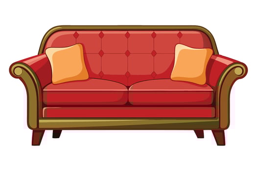 Red sofa with pillows illustration vector