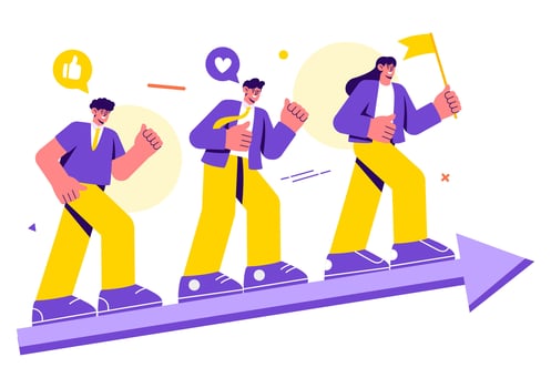 Business Leadership Illustration with A Businessman Leader Helping the Team Develop Themselves to Achieve Success in a Flat Cartoon Background vector