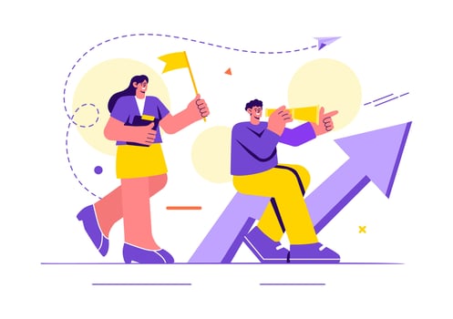 Business Leadership Illustration with A Businessman Leader Helping the Team Develop Themselves to Achieve Success in a Flat Cartoon Background vector