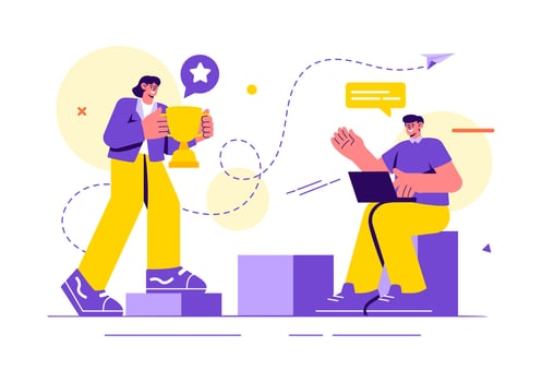 Business Leadership Illustration with A Businessman Leader Helping the Team Develop Themselves to Achieve Success in a Flat Cartoon Background vector