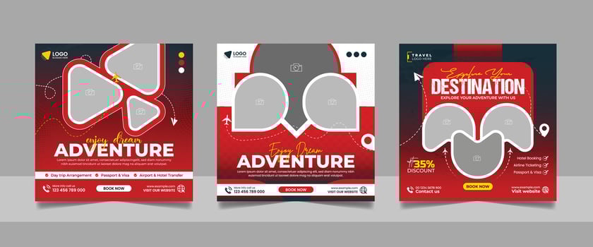 Travel and Tour Business Advertising Social Media Post Marketing Square Banner bundle design. vector